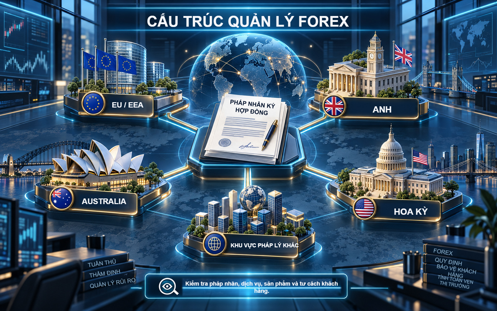 Công ty ký hợp đồng và Hợp đồng Khách hàng được liên kết với các khu vực pháp lý quản lý riêng.
