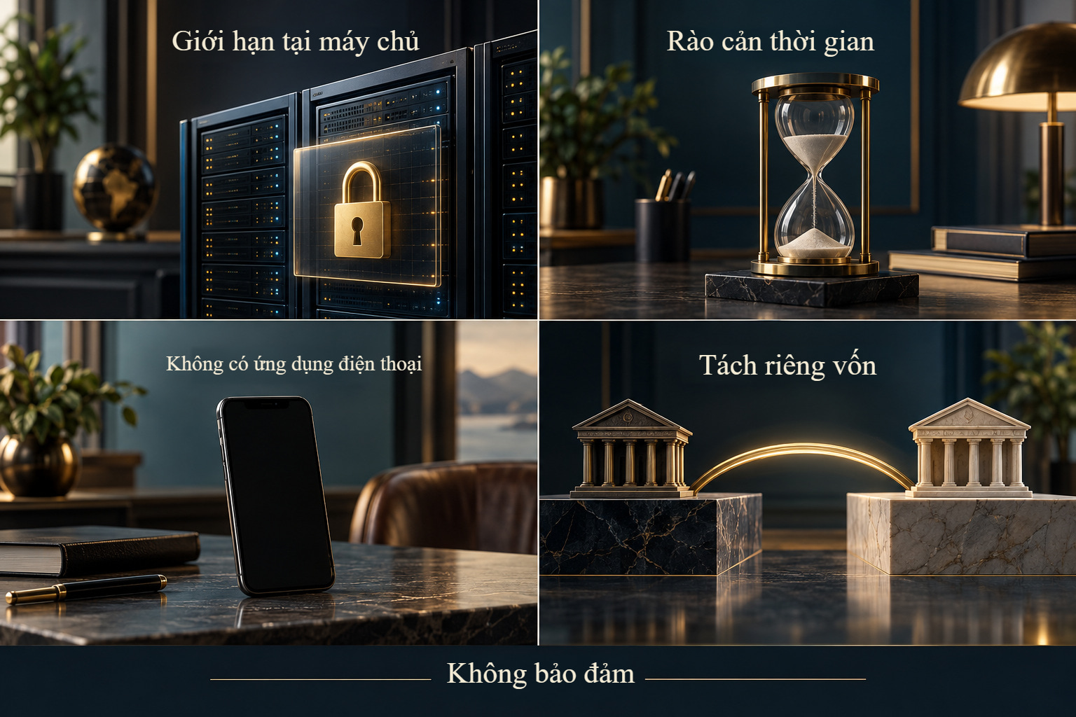 Bốn rào cản ví dụ: giới hạn phía máy chủ, khung thời gian, gỡ ứng dụng điện thoại và tách vốn.