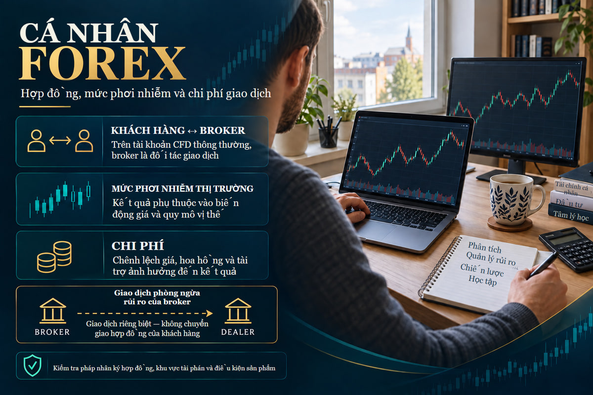 CFD bán lẻ: hợp đồng với nhà môi giới, chi phí và phạm vi bảo vệ. Mô hình CFD bán lẻ thông thường. Sản phẩm và bảo vệ khách hàng phụ thuộc vào pháp nhân ký hợp đồng và khu vực pháp lý.