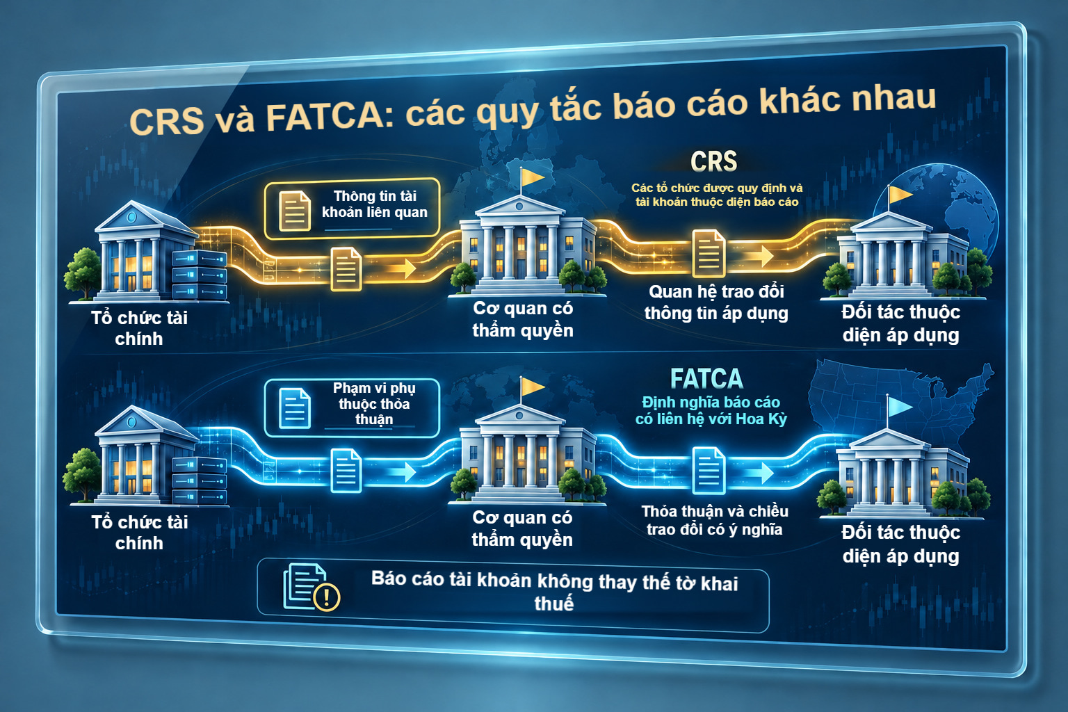 Kênh CRS và FATCA liên quan Hoa Kỳ riêng biệt, với định nghĩa khác nhau và hướng theo thỏa thuận.