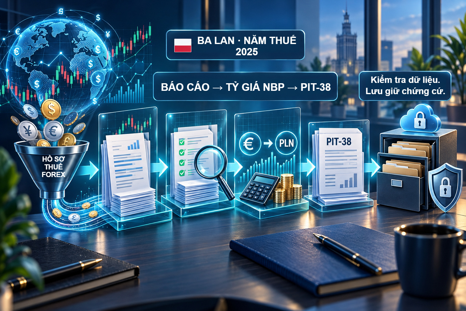 Ba Lan: hồ sơ môi giới đã kiểm tra và quy đổi ngoại tệ NBP cho tờ khai PIT-38 năm 2025